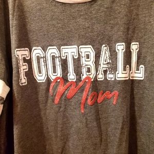 Grey, white, red distressed Football Mom long sleeve ringer tee 1X